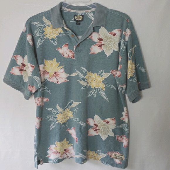 Tommy Bahama Other - Tommy Bahama Men's Polo Top Medium Short Sleeve Light Green Floral Tropical